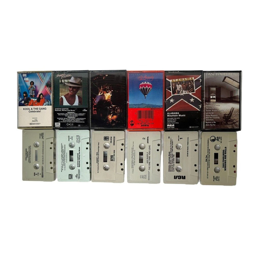 Vtg Lot of 6 Early 80s Cassette Tapes Air Supply Alabama Styx Kool & The Gang